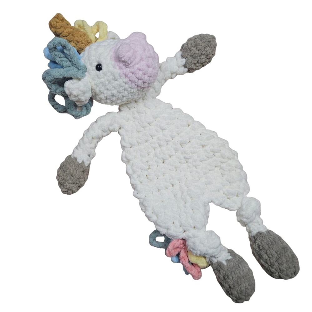 Handmade Crocheted Unicorn Snuggler Lovey Soft Chenille Toy Kids Baby Soft